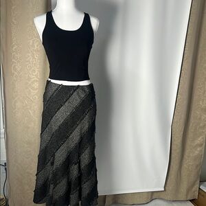 Chic Black and Gray Asymmetrical Wrap Midi Skirt